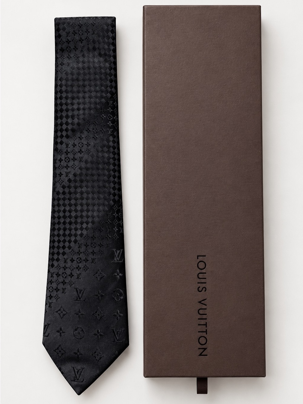 Louis Vuitton Black Monogram and Damier Silk Men’s Tie Quiet Luxury Event